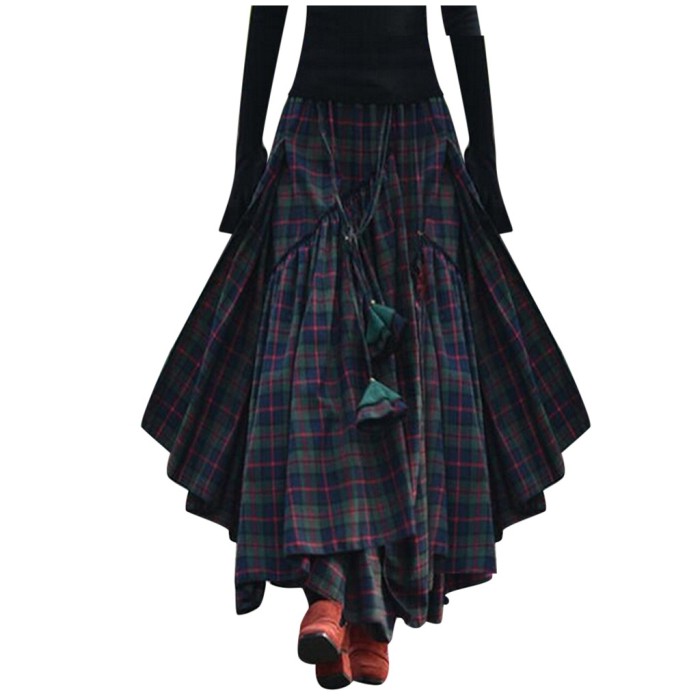 Fashion Women Loose Plaid Print Fringe Irregular Waiste Skirt