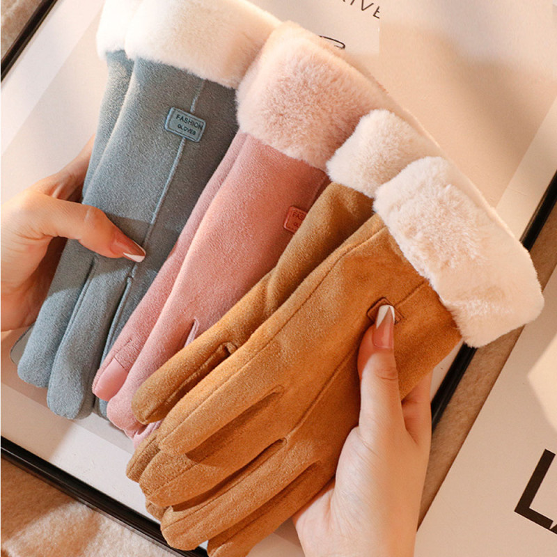 Fashion Ladies Motorcycle Cold Warm Windproof Fleece Thickened Riding Gloves
