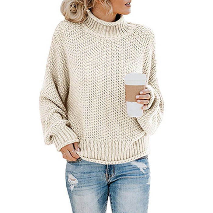Long Sleeve Knit Loose Fashion Casual Striped Solid Color Sweaters
