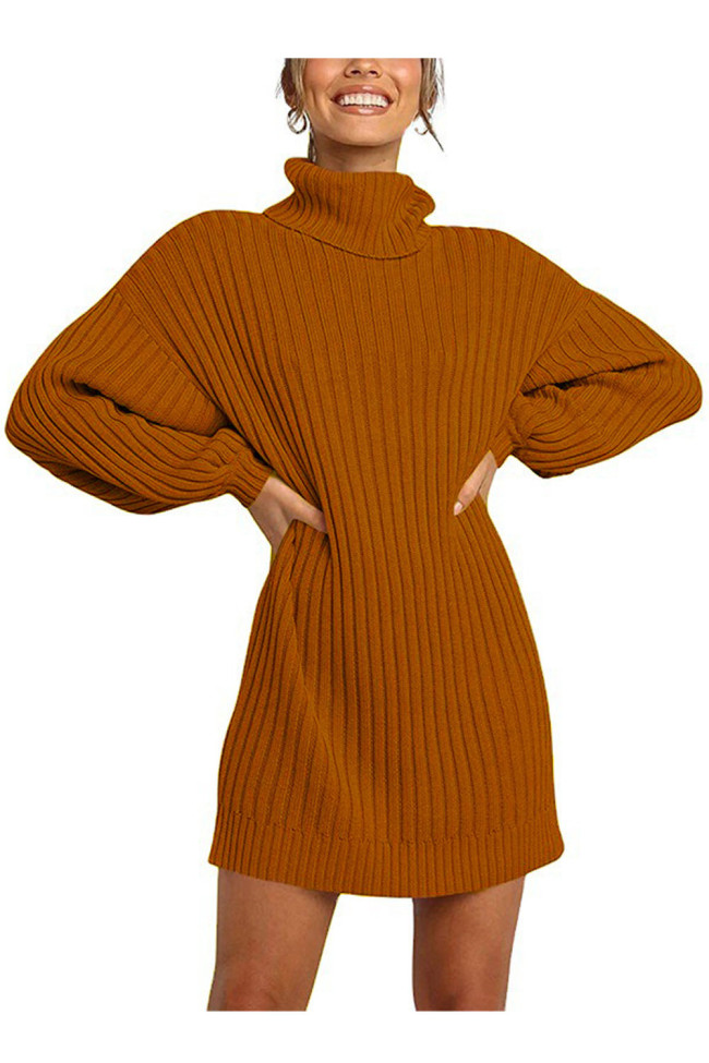 Fashion Loose High Neck Casual Long Sleeve Bottom Knit Sweater Dress