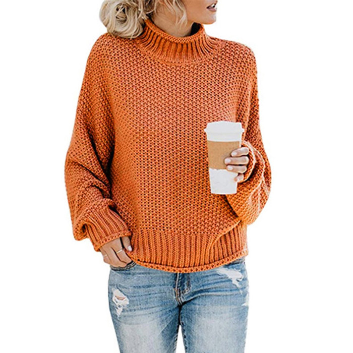 Long Sleeve Knit Loose Fashion Casual Striped Solid Color Sweaters