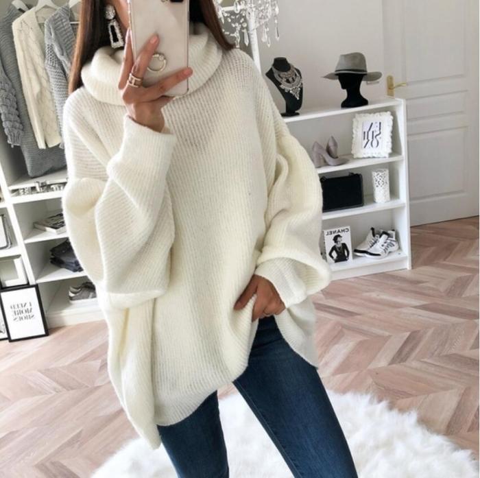 Long Sleeve Turtleneck Fashion Solid Color Knit Top Sweater
