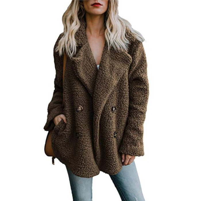 Fashion Warm Faux Fur Casual Solid Color Soft Fluffy Fleece Jacket Coat