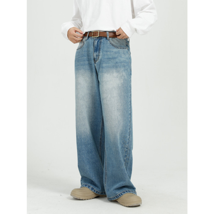 Men's Solid Color Fashion Loose All-match Straight Wide Leg Jeans