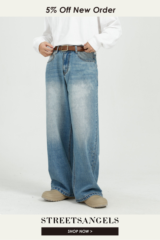 Men's Solid Color Fashion Loose All-match Straight Wide Leg Jeans