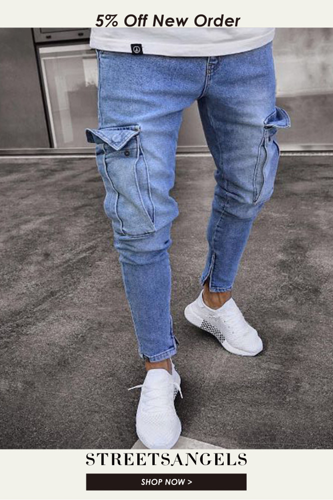 Men's Fashion Casual Frayed Slim Fit Stretch Ripped Jeans