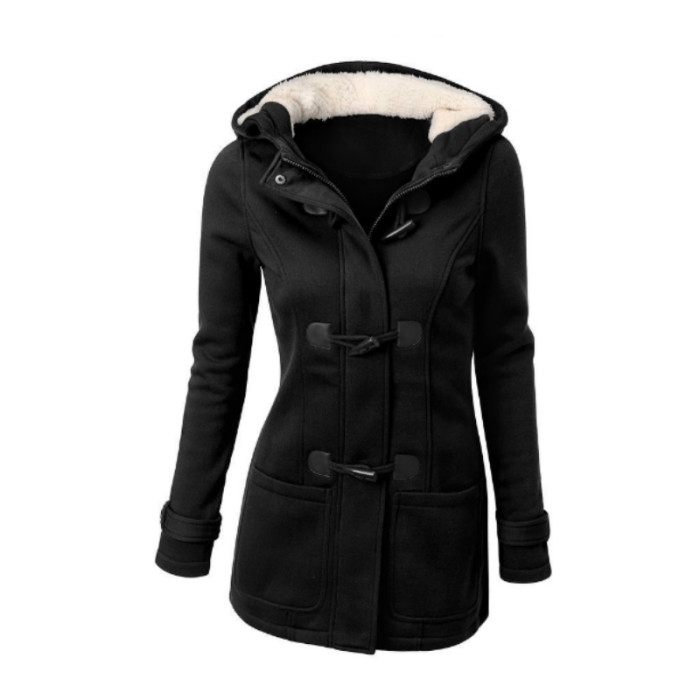 Fashion Solid Color Loose Zipper Flared Horn Buckle  Coats