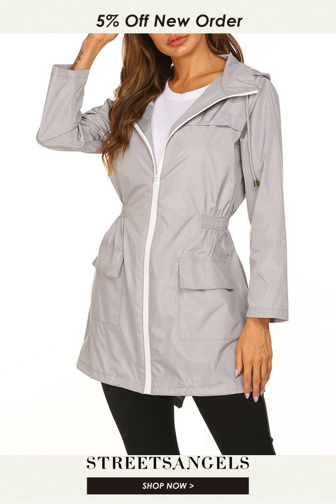 Windproof Fashionable Zipper Pocket Long Sleeve Hooded Waterproof Outdoor Jacket
