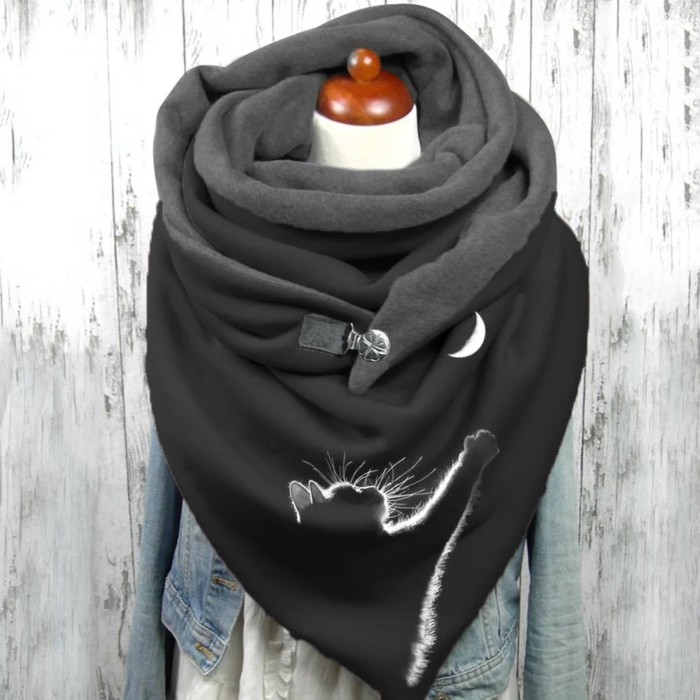 Owl Print Button Casual Fashion Scarf Shawl