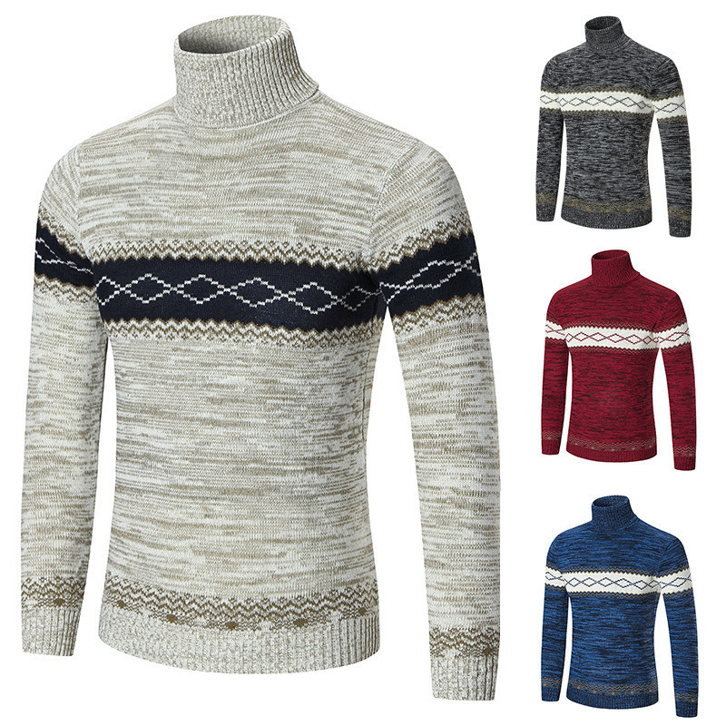 Fashion Turtleneck Men's Versatile Diamond Sweater