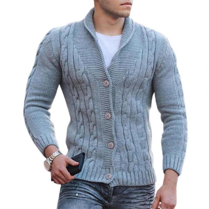 Men's Fashion Solid Twist Texture Cardigan Lapel V-Neck Sweater Cardigan Outerwear