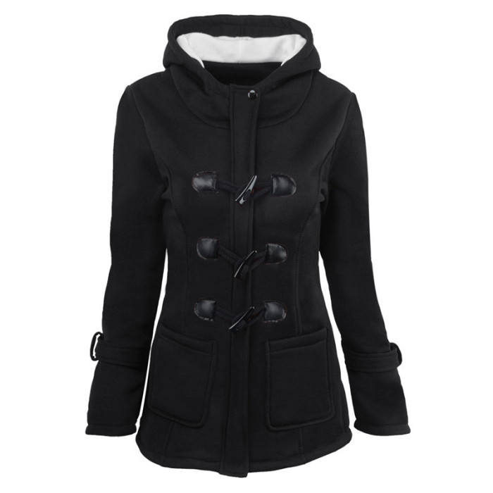 Fashion Solid Color Loose Zipper Flared Horn Buckle  Coats
