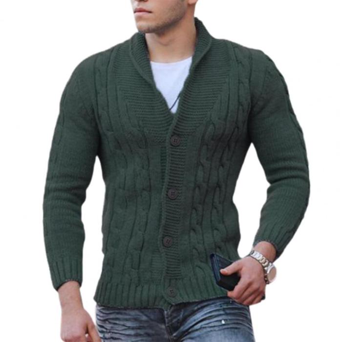 Men's Fashion Solid Twist Texture Cardigan Lapel V-Neck Sweater Cardigan Outerwear