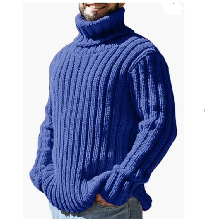 Fashion Warm Turtleneck Solid Color Casual Slim Fit Men's Sweater