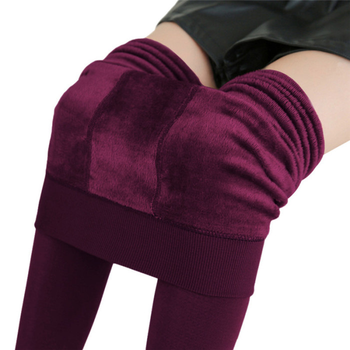 Winter Warm Leggins Solid Color Velvet High Waist Leggings Stretchy Leggings