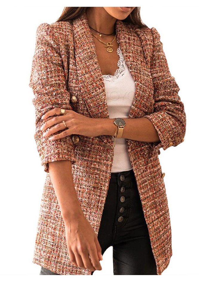 Plaid Fashion Retro Slim Button Top Jacket  Blazers