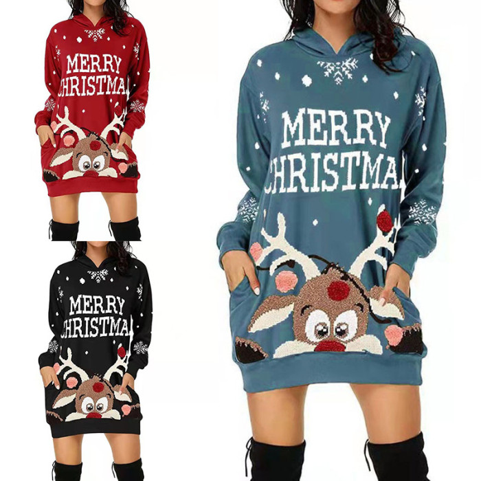 Fashionable Christmas Snowflake Print Corset Casual Loose Hoodie