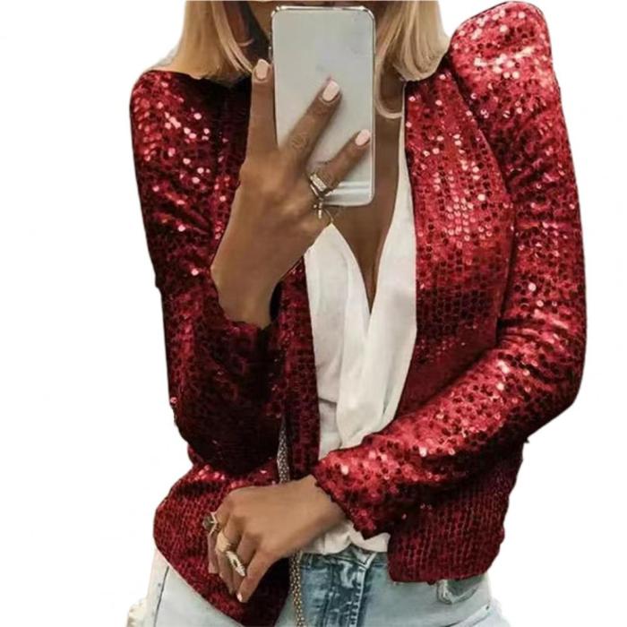 Trendy Party Crew Neck Smooth Sequined Puff Sleeve Jacket