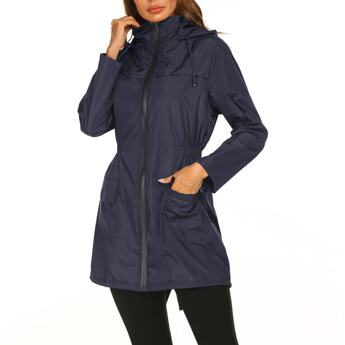 Windproof Fashionable Zipper Pocket Long Sleeve Hooded Waterproof Outdoor Jacket