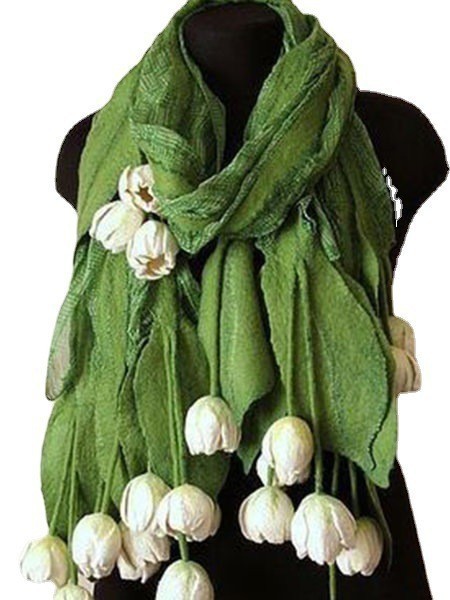Fashion Pastoral Style White Tulip Flowers Warm Solid Color Scarf