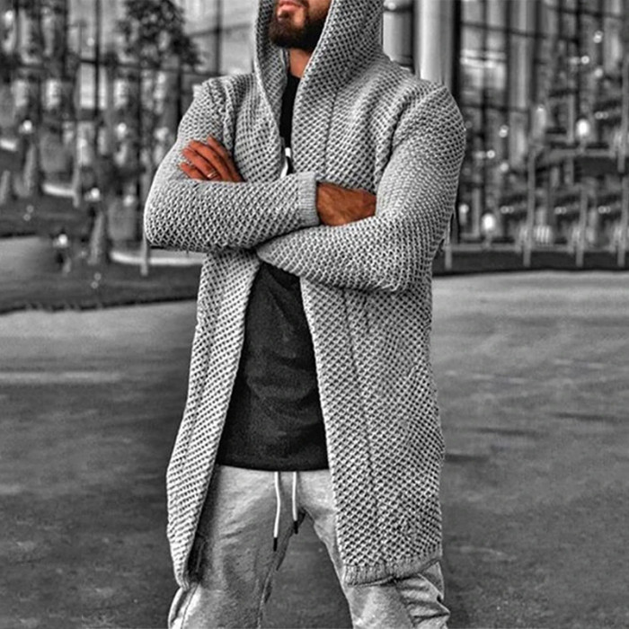 Men's Mid Length Solid Color Hooded Fashion Lightweight Sweater Knit ...