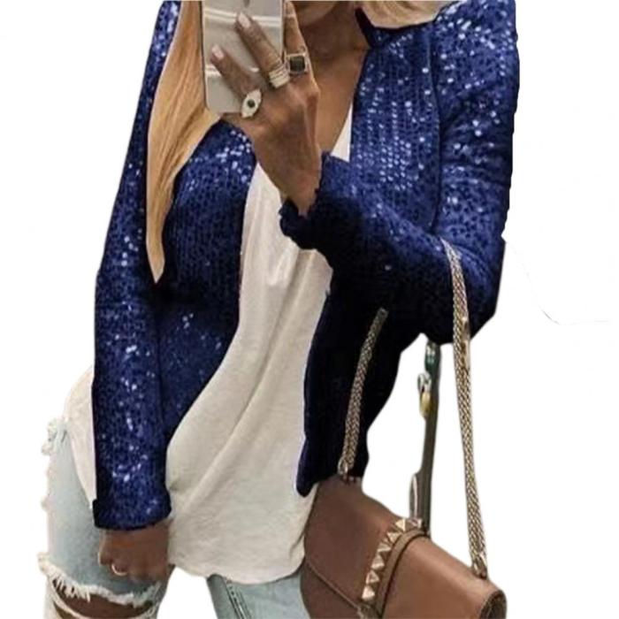 Trendy Party Crew Neck Smooth Sequined Puff Sleeve Jacket