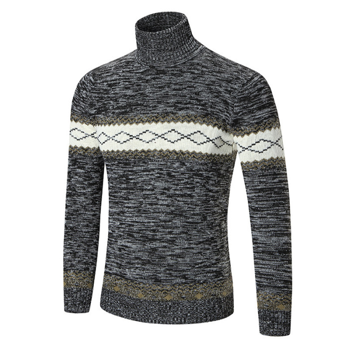 Fashion Turtleneck Men's Versatile Diamond Sweater