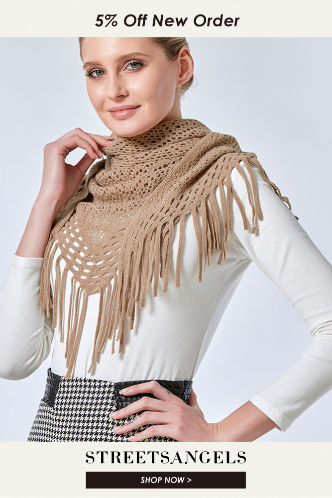 Fashion Knitted Cashmere Plaid Hollow Irregular Tassel Warm Scarf