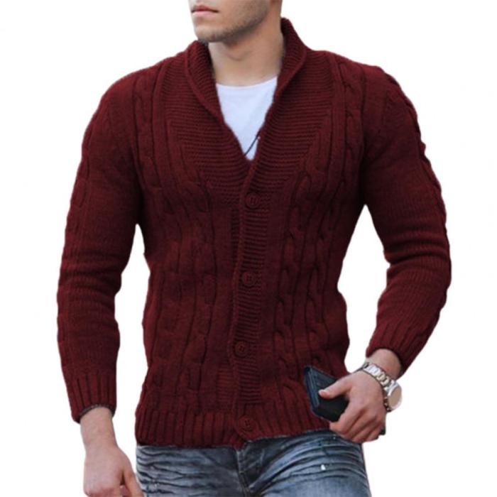 Men's Fashion Solid Twist Texture Cardigan Lapel V-Neck Sweater Cardigan Outerwear