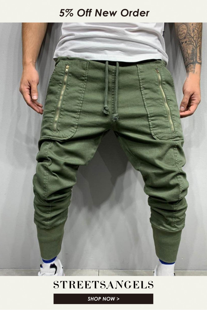 Men's Solid Color Fashion Casual Multi Pocket Hip Hop Style Jogging Cargo Pants