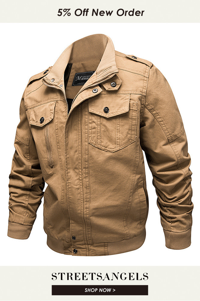 Military Pilot Men's Casual Fashion Solid Color Loose Cotton Jacket Outerwear