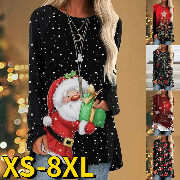 Christmas Top Street Style Round Neck Printed Pullover Fashion T-Shirt