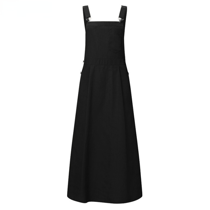 Fashion Solid Color Casual Sling High Waist Retro Strap Maxi Dress