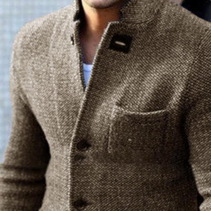 Men's Cardigan Fashion Solid Color Thickened Stand Collar Slim Outerwear