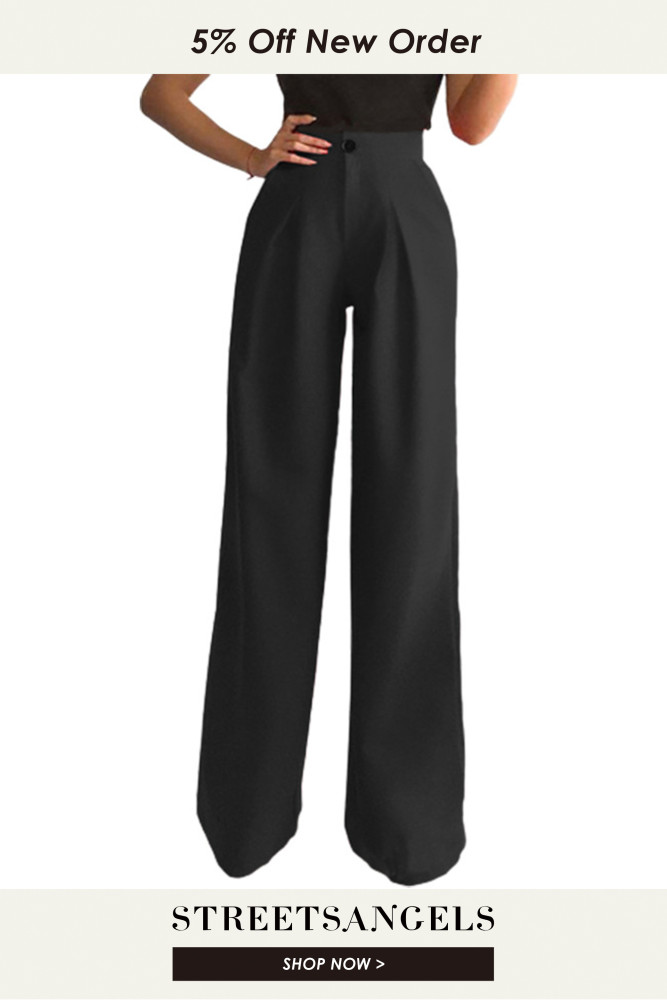 Fashion Casual Solid Color Mid Waist Straight Pants