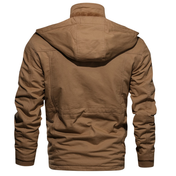 Men's Wool Thickened Loose Stand Collar Hooded Thermal Jacket Outerwear