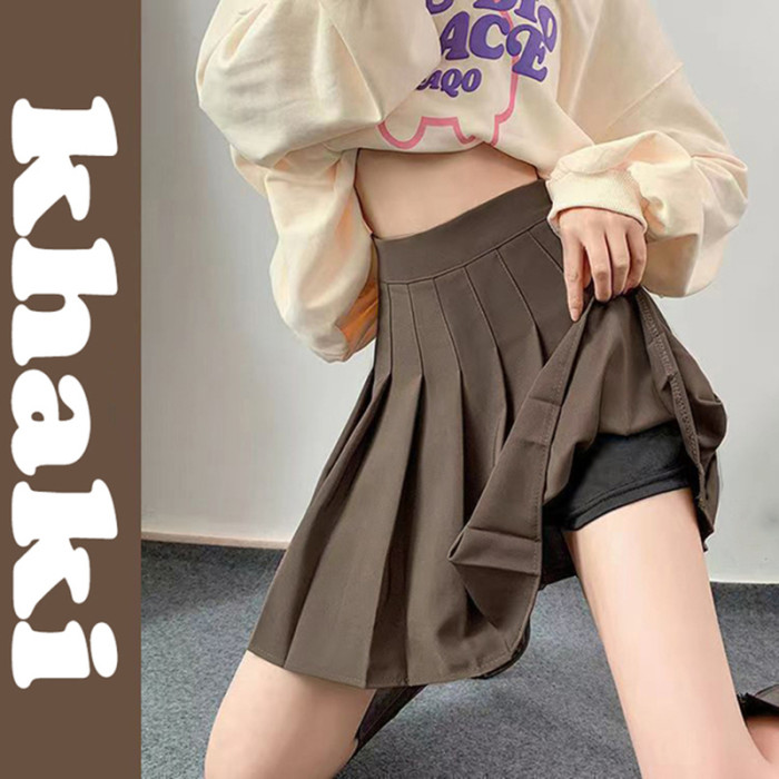 Solid Color Pleated Fashion High Waist College Mini A-Line Skirt