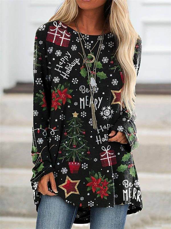 Christmas Top Street Style Round Neck Printed Pullover Fashion T-Shirt