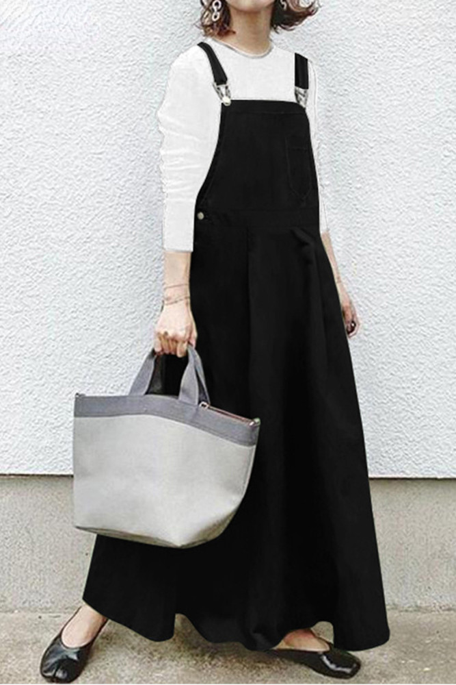 Fashion Solid Color Casual Sling High Waist Retro Strap Maxi Dress