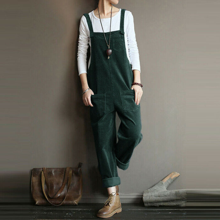 Fashion Corduroy Casual Solid Color Loose Oversized Cargo Pants Jumpsuit