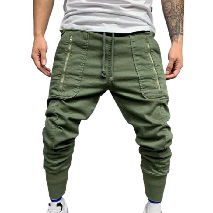 Men's Solid Color Fashion Casual Multi Pocket Hip Hop Style Jogging Cargo Pants