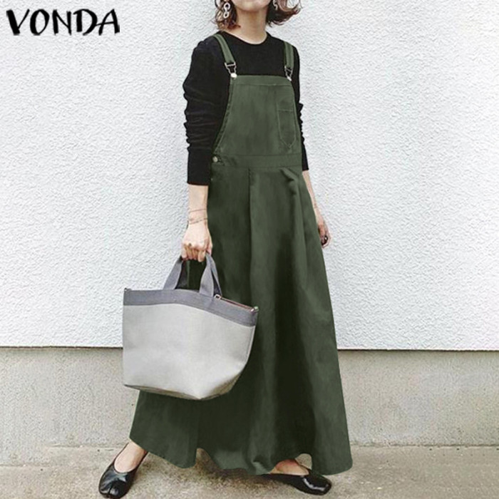 Fashion Solid Color Casual Sling High Waist Retro Strap Maxi Dress