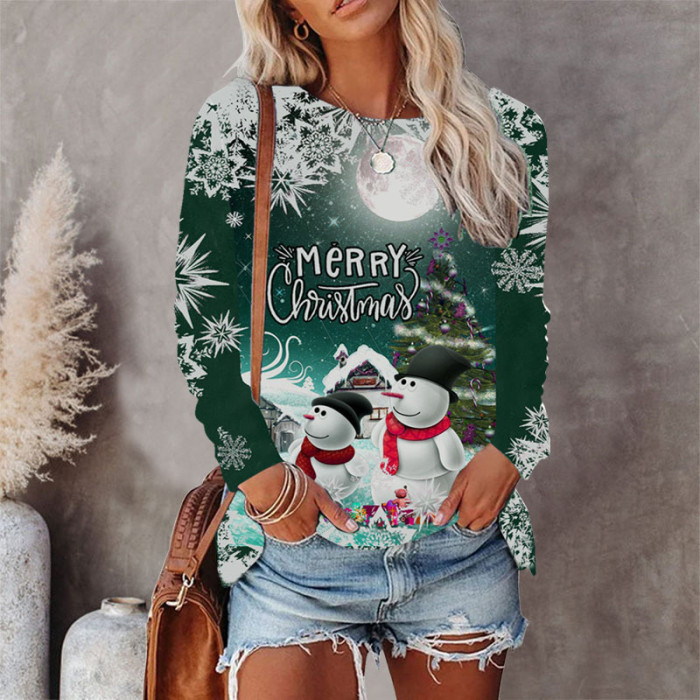 Fashion Casual Top Sexy Long Sleeve Santa Print T-Shirt