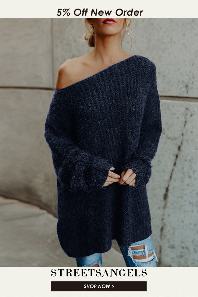 Fashion Off Shoulder Knit Batwing Casual Loose Sweater