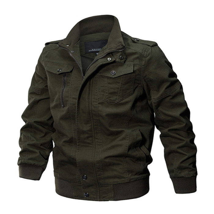 Military Pilot Men's Casual Fashion Solid Color Loose Cotton Jacket Outerwear
