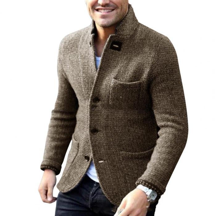 Men's Cardigan Fashion Solid Color Thickened Stand Collar Slim Outerwear