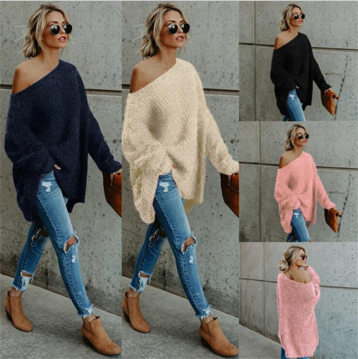 Fashion Off Shoulder Knit Batwing Casual Loose Sweater