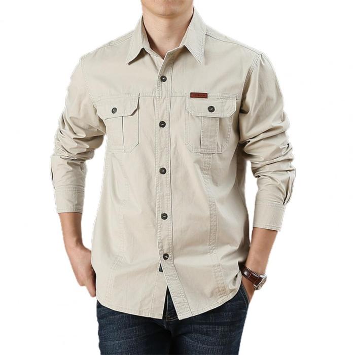 Denim Men's Long Sleeve 100% Cotton Casual Plus Size Solid Color Loose Shirt