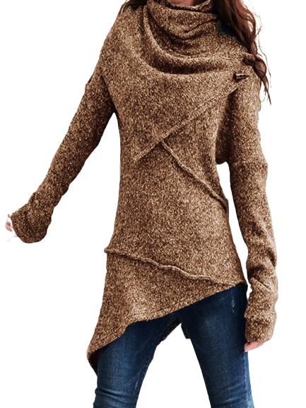 Vintage Fashion Turtleneck Irregular Hem Slim Fit Knit Sweater