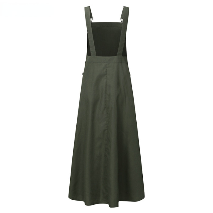 Fashion Solid Color Casual Sling High Waist Retro Strap Maxi Dress